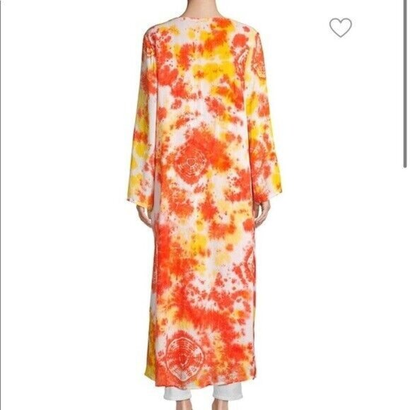 MOCHI Louma Duster Small Boho Womens Swim Cover Up Robe Top Orange Tie Dye - Picture 6 of 13